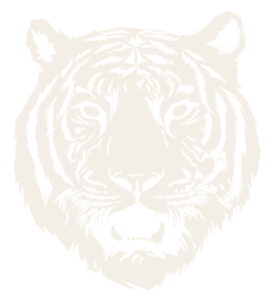 Teton Tiger logo: a line-drawn tiger head, facing forward with its mouth open